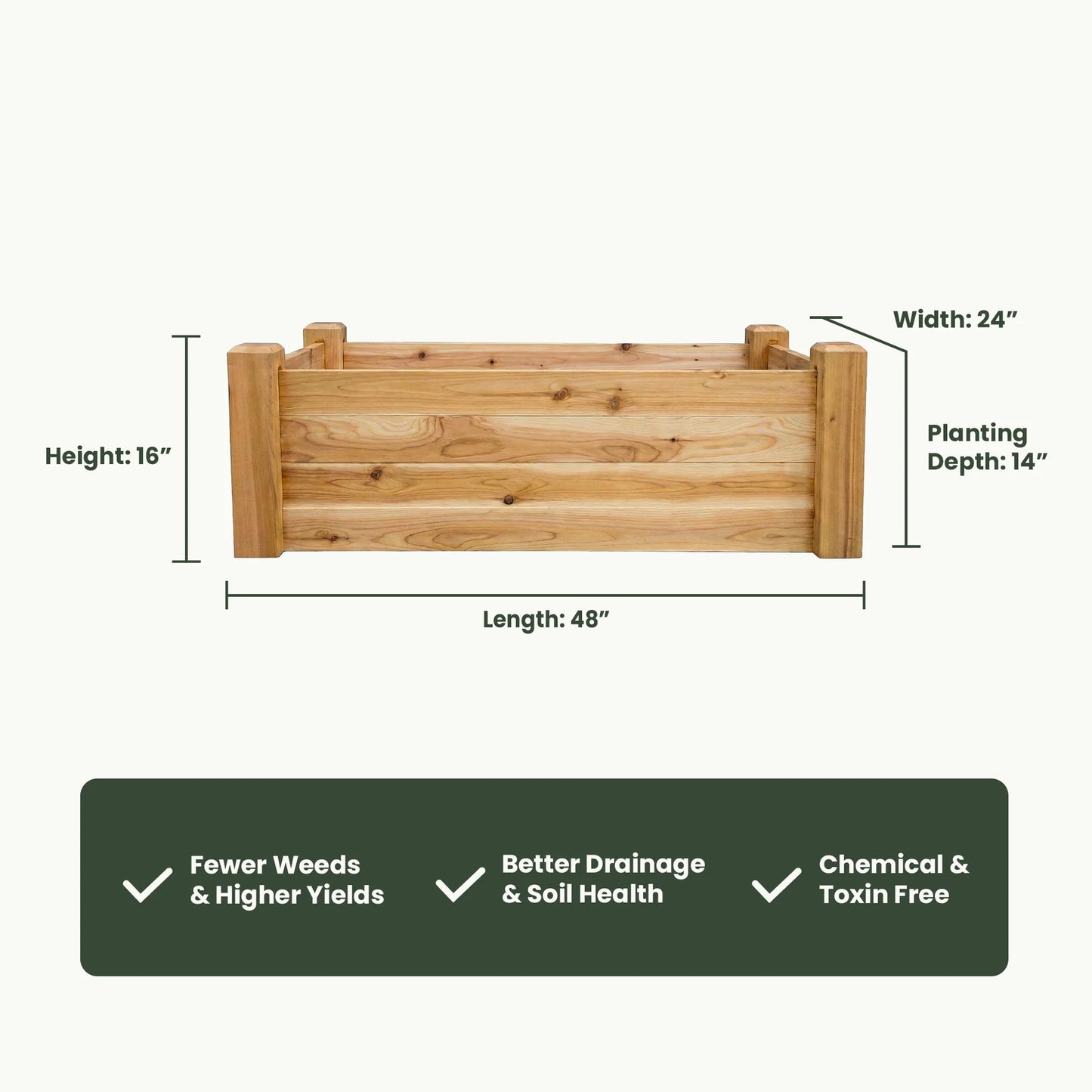 Raised Garden Bed – 24” x 48” – 14” Deep Cedar Planter