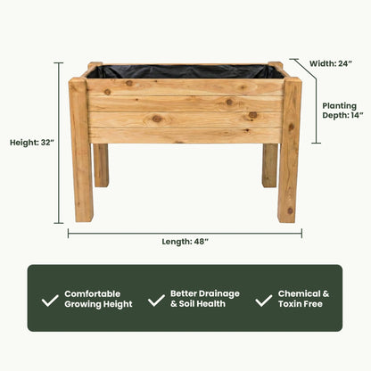 Elevated Garden Bed – 24" x 48" x 32" – Tall 14" Planting Depth