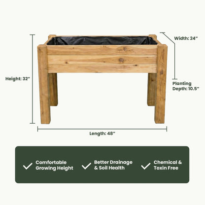 Elevated Garden Bed – 24" x 48" x 32" – Tall 10.5" Planting Depth