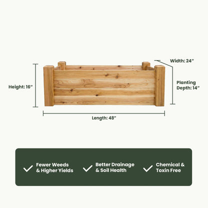 Raised Garden Bed – 24” x 48” – 14” Deep Cedar Planter