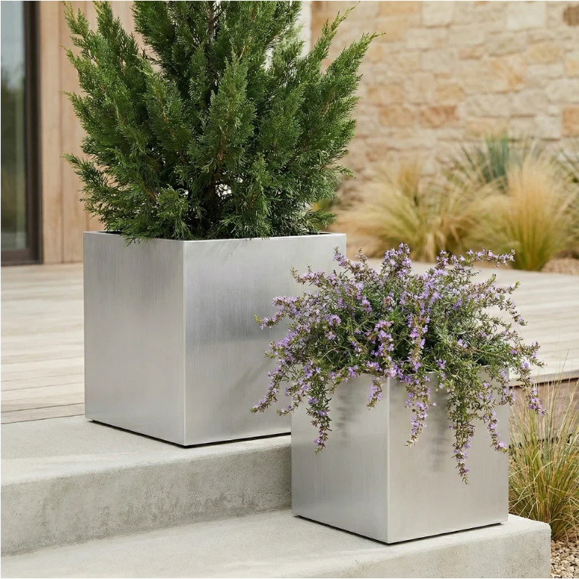 NMN Designs Madeira Aluminum Cube Planter Large - With Wheeled Plate