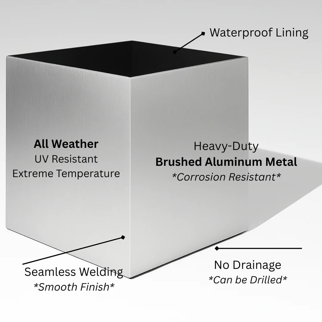 NMN Designs Madeira Aluminum Cube Planter Large - With Wheeled Plate